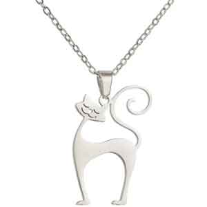 Cat necklace with standing cat in silver