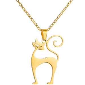 Cat necklace with standing cat in gold