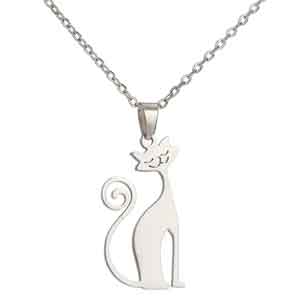 Cat necklace with seated cat in gold