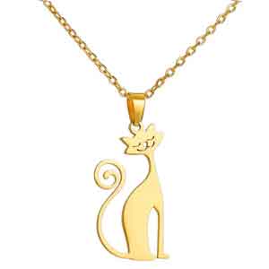 Cat necklace with seated cat in gold