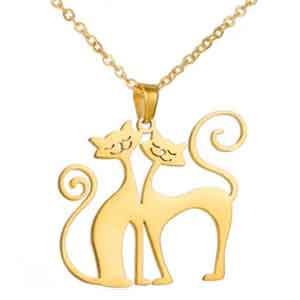 Cat necklace with two cats in gold